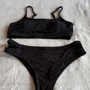 Cupshe Black Ribbed Bikini Set with cut outs